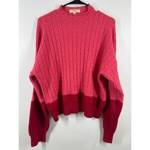 Beige Pink Red Cable Knit Colorblock Mock Neck Sweater Womens XL Pullover